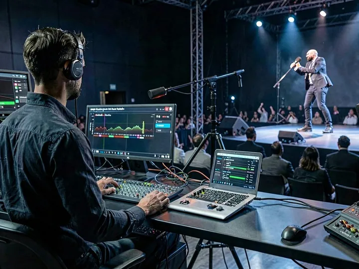 Regieplatz einer Live-Stream-Produktion
